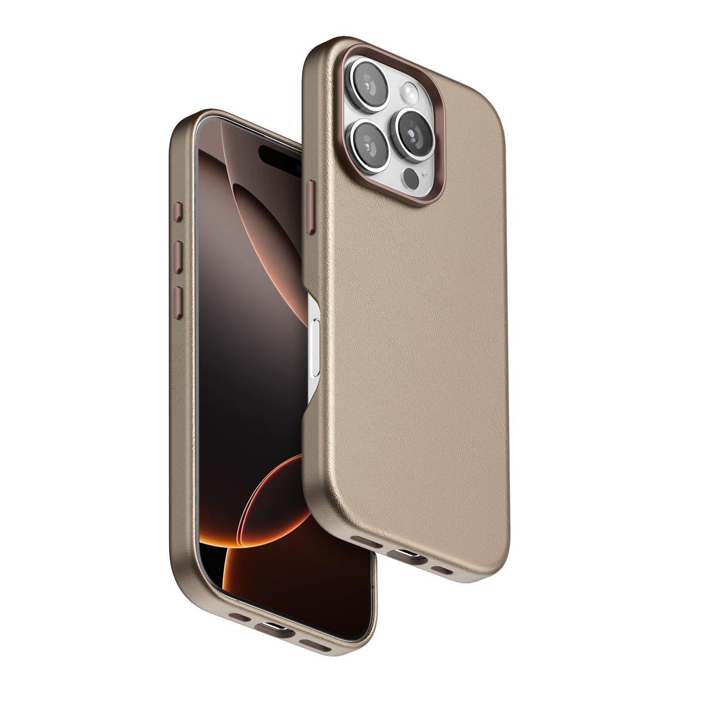 iPhone 16 Pro Leather Case 100% Genuine Leather Case with Magsafe - Desert Titanium